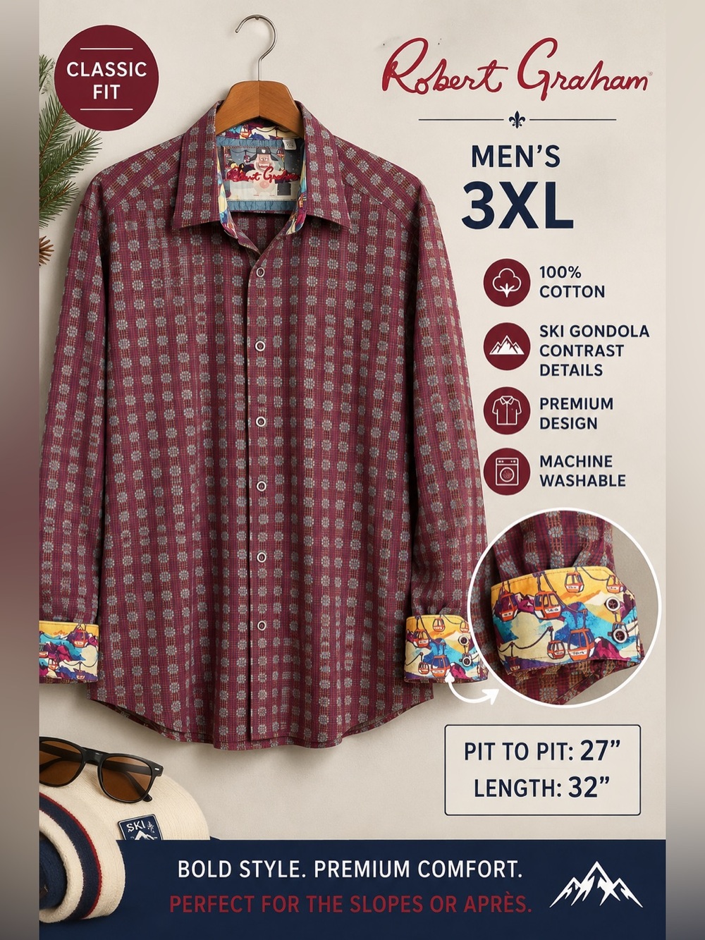 Robert Graham Men’s 3XL Plaid Button Down Shirt Ski Gondola Flip Cuffs
